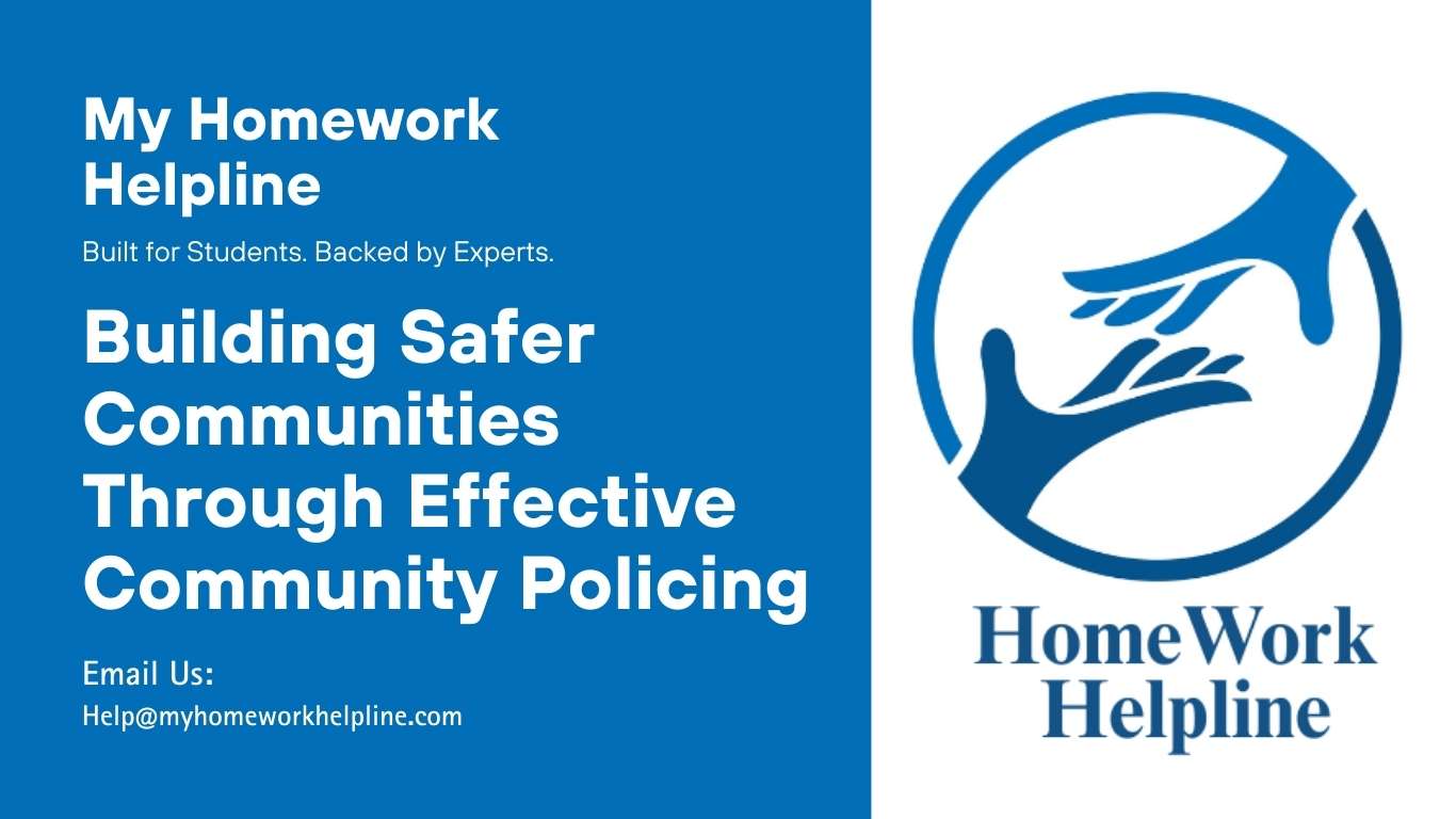 Detailed academic paper on community policing, explaining its principles, benefits, and differences from traditional policing. The research paper outlines how community partnerships and problem-solving strategies foster trust, improve safety, and address root causes of crime. The assignment also discusses misconceptions, such as viewing community policing as public relations or soft on crime, and offers measures to improve police-community relations.