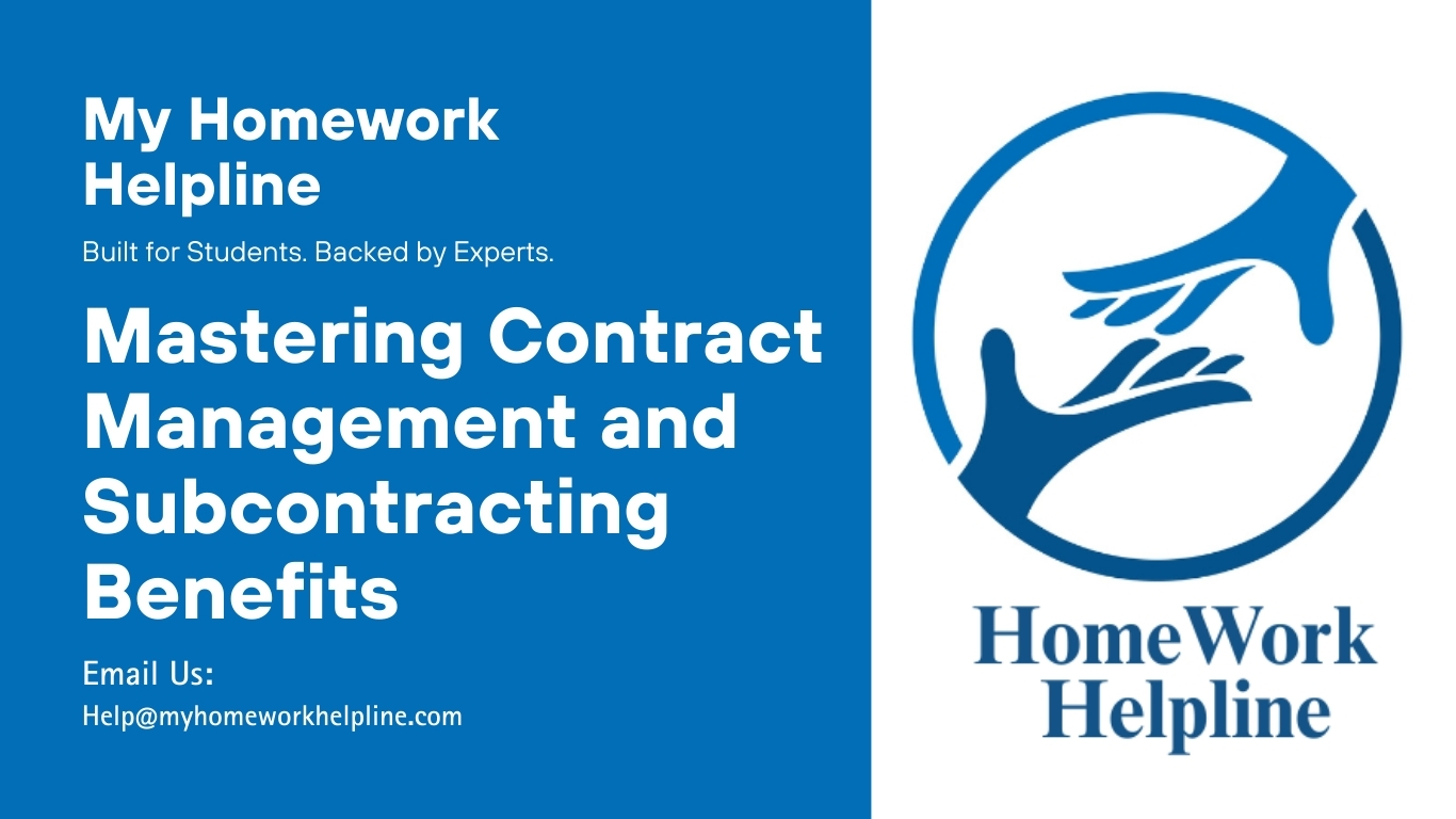 This academic paper on contract management explores subcontracting small businesses in government and organizational projects. The research paper highlights how subcontracting reduces risks, improves project efficiency, and offers cost-effective solutions. The essay further discusses the role of prime contractors, subcontractor benefits, and the significance of subcontracting in contract management assignments.