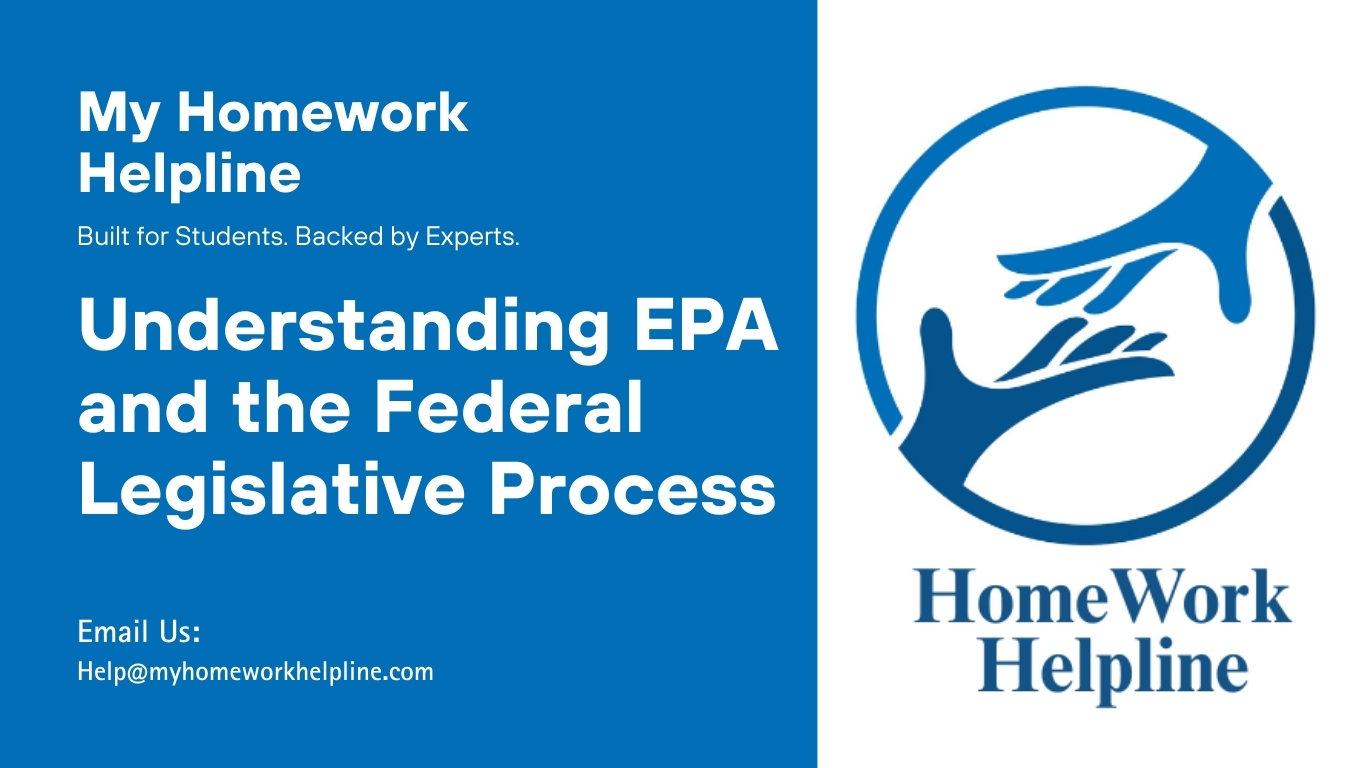 Academic paper exploring the EPA and federal legislative process, detailing how laws and regulations are developed, public and corporate engagement in committees and hearings, and the importance of regulatory compliance and enforcement. This research paper highlights legislative drafting, comment periods, lobbying strategies, and enforcement mechanisms for effective environmental governance and adherence to regulations.