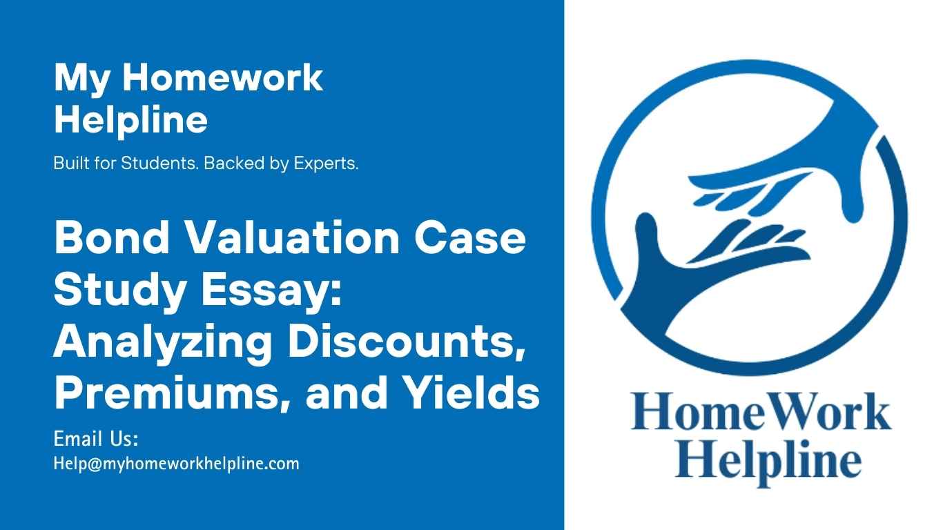 This bond valuation case study essay examines how inflation, coupon rates, and yield to maturity affect bond pricing, including discount and premium bonds. It provides detailed examples using 10-year bonds, calculating present values, total returns, current yield, and capital gains yield. The essay serves as a comprehensive guide for understanding financial concepts and preparing academic papers, assignments, or essays on bond valuation and investment analysis.