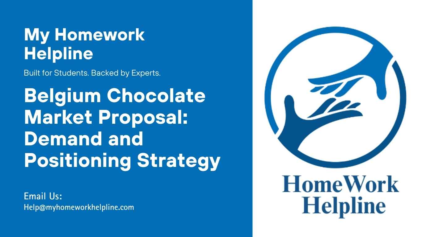 An academic proposal on Belgium’s chocolate market, including demand estimation by province and chocolate type, strategies for product positioning, and consumer behavior analysis. Human-written, plagiarism-free, and delivered with AI and plagiarism reports to ensure high-quality, original, and academically accurate work suitable for marketing assignments, proposals, or research papers.