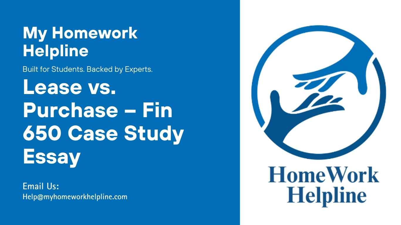 This academic paper is a detailed case study essay on Fin 650 – Mini Case 8, focusing on lease vs. purchase financial decisions. The research paper explains capital structure, present value analysis, tax implications, net advantage to leasing, and financial management concepts for business and corporate finance assignments. This essay serves as a reference for finance homework and business case study support.