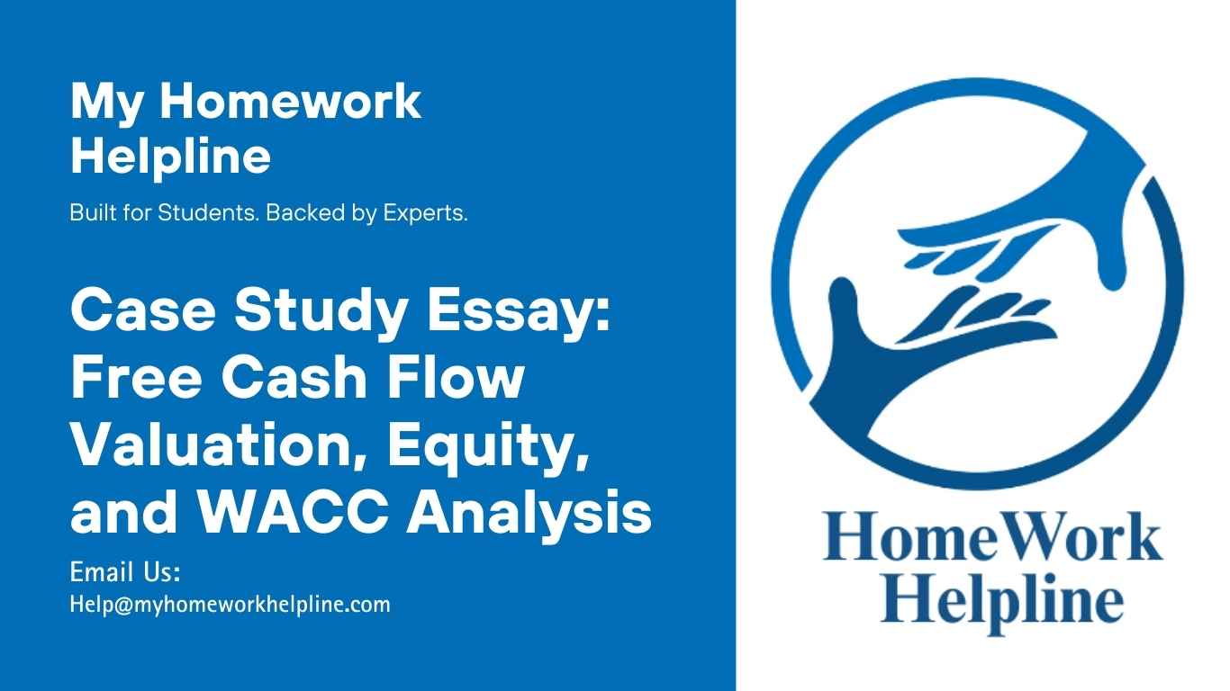 This free cash flow case study essay analyzes B&M’s corporate valuation, intrinsic equity, and stock price per share using the free cash flow valuation model and WACC. It explores operational cash flows, entity value, potential ethical issues during expansion, and provides detailed calculations for finance students. The essay is ideal for understanding financial case studies, preparing assignments, or writing academic papers on equity valuation and corporate finance.