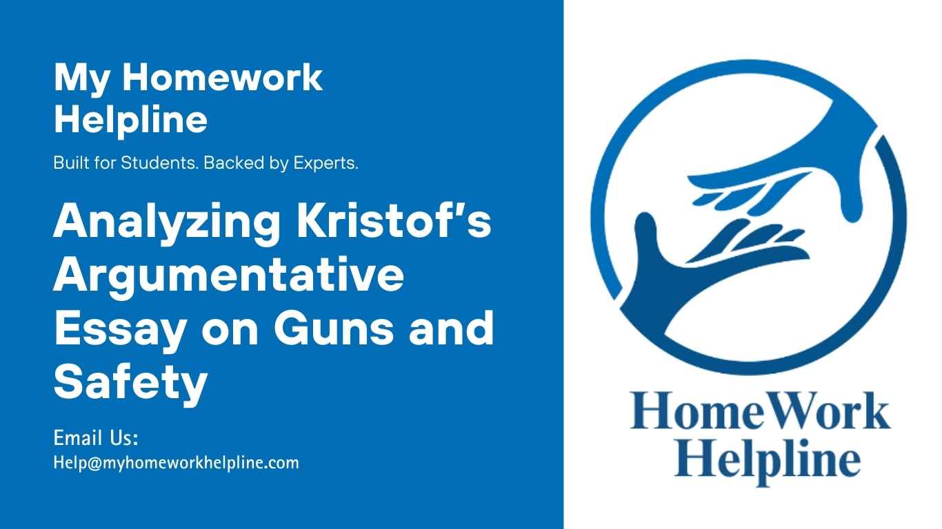 Academic paper reviewing Nicholas Kristof’s essay “Our Blind Spot About Guns,” an argumentative essay discussing firearm regulations, societal norms, historical context, and evidence-based analysis. Includes evaluation of the author’s strategies, thesis, and effectiveness for students studying argumentative writing, essay composition, or public safety topics.