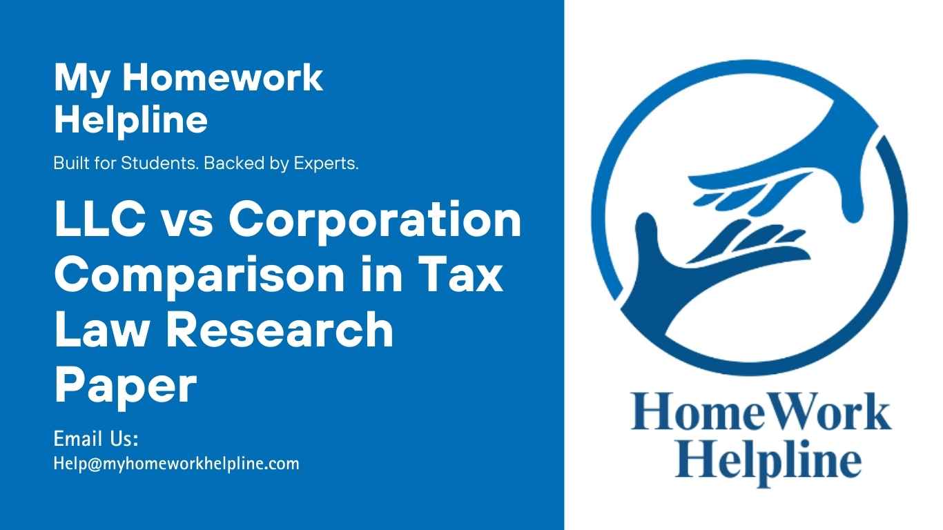 This tax law research paper analyzes LLCs versus corporations, focusing on taxation, liability, and business structures. The academic paper highlights IRS guidelines, organizational advantages, and the rise of LLCs in the U.S. It provides insights for students, professionals, and researchers working on assignments, essays, or research papers related to business law, tax obligations, and corporate structures. A valuable resource for understanding tax law and organizational strategy.