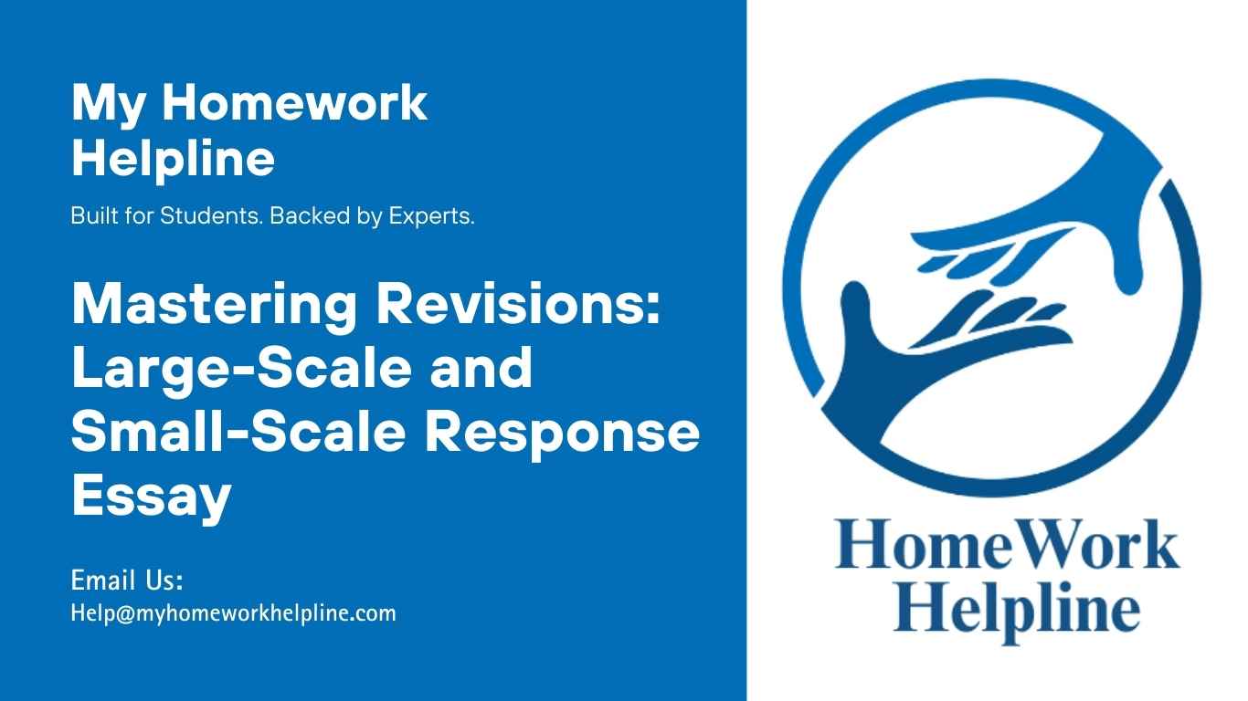 This response essay, Eng 6-3 Discussion: Large-scale and small-scale Revisions, explores the importance of revisiting ideas and applying feedback to improve writing. It examines both large-scale revisions, such as reorganizing content, and small-scale revisions, like refining word choice and sentence clarity, demonstrating how students can enhance the structure, tone, and overall effectiveness of their English literature assignments, essays, or research papers.