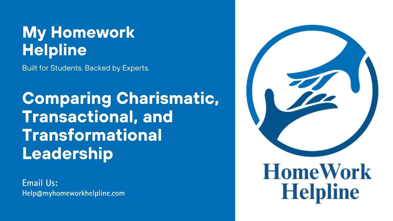 This academic paper compares charismatic leadership, transactional leadership, and transformational leadership by examining their characteristics, vision, and communication approaches. The essay highlights similarities and differences, potential pitfalls, and the impact of leadership styles on organizations, teams, and communities. It provides an in-depth analysis for students studying leadership and management concepts.