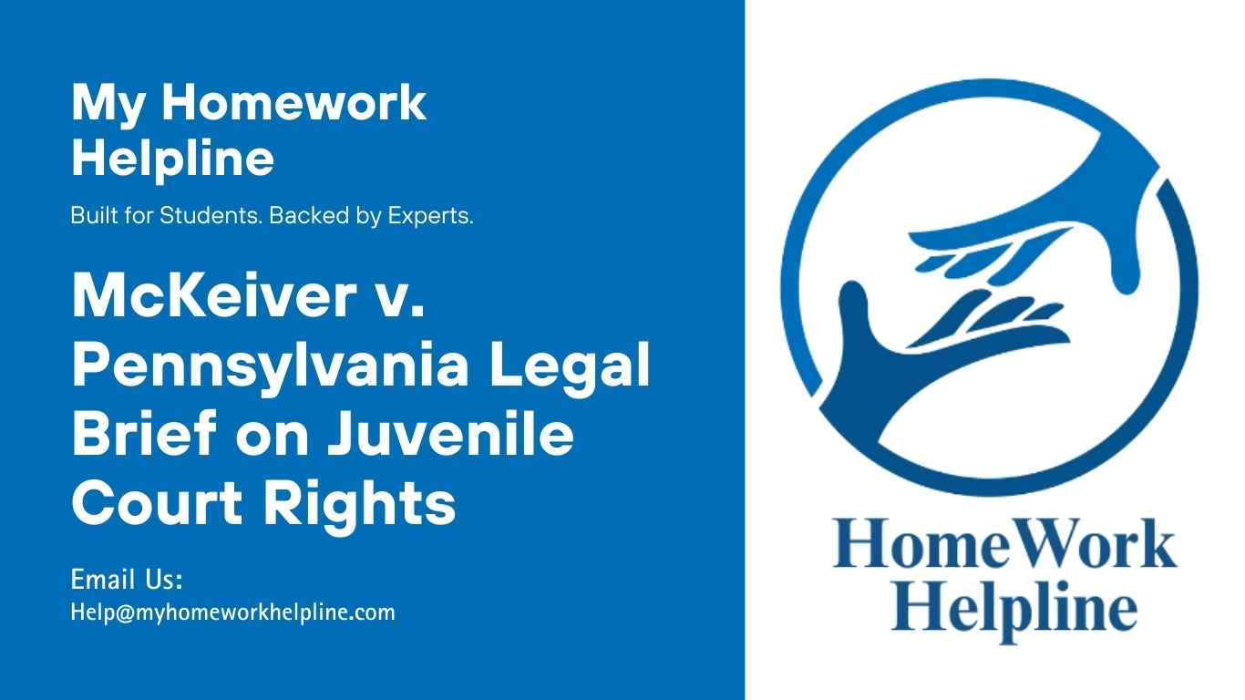 This legal brief essay on McKeiver v. Pennsylvania provides an academic paper review of the U.S. Supreme Court ruling regarding jury trials in juvenile courts. The assignment outlines the case facts, issue, holding, and reasoning behind the Court’s decision that the Due Process Clause does not mandate jury trials in juvenile proceedings. This research paper also includes analysis and opinion on juvenile justice rights.