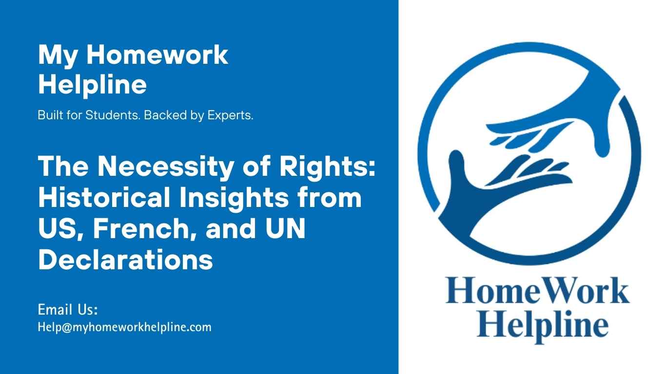 This necessity of rights essay examines the historical development of fundamental rights through the US Constitution, French Declaration of the Rights of Man and Citizen, and the UN Universal Declaration of Human Rights. The paper analyzes political frameworks, government limitations, equality, liberty, and the pursuit of happiness, highlighting how these documents shaped modern human rights understanding and protection globally.