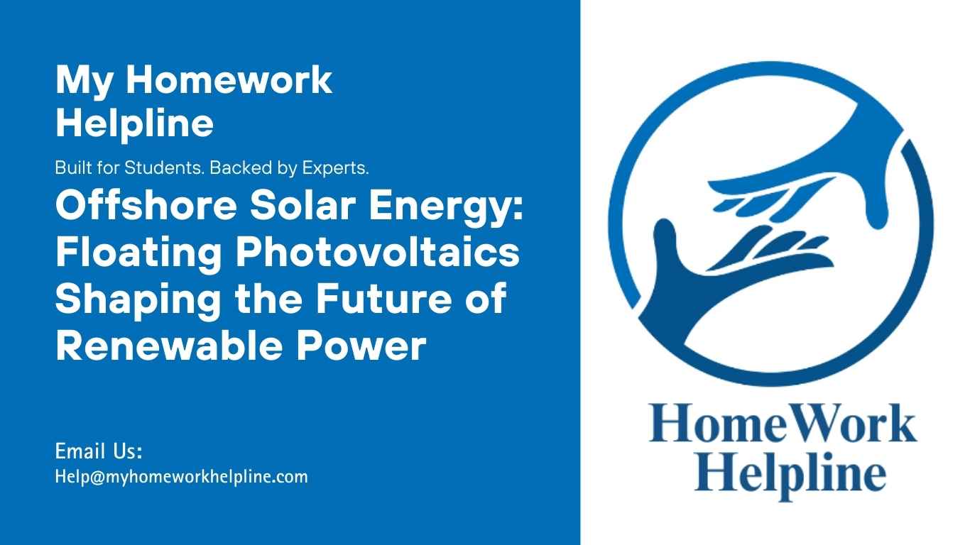 This offshore solar energy research paper examines floating photovoltaic systems as an innovative renewable energy solution. The academic paper reviews the history, uses, and global applications of floating solar farms, from South Korea to India and beyond. It analyzes associated costs, environmental impacts, and future advancements in offshore solar technology, highlighting how marine-based photovoltaics can enhance sustainable power generation and reduce dependence on fossil fuels.