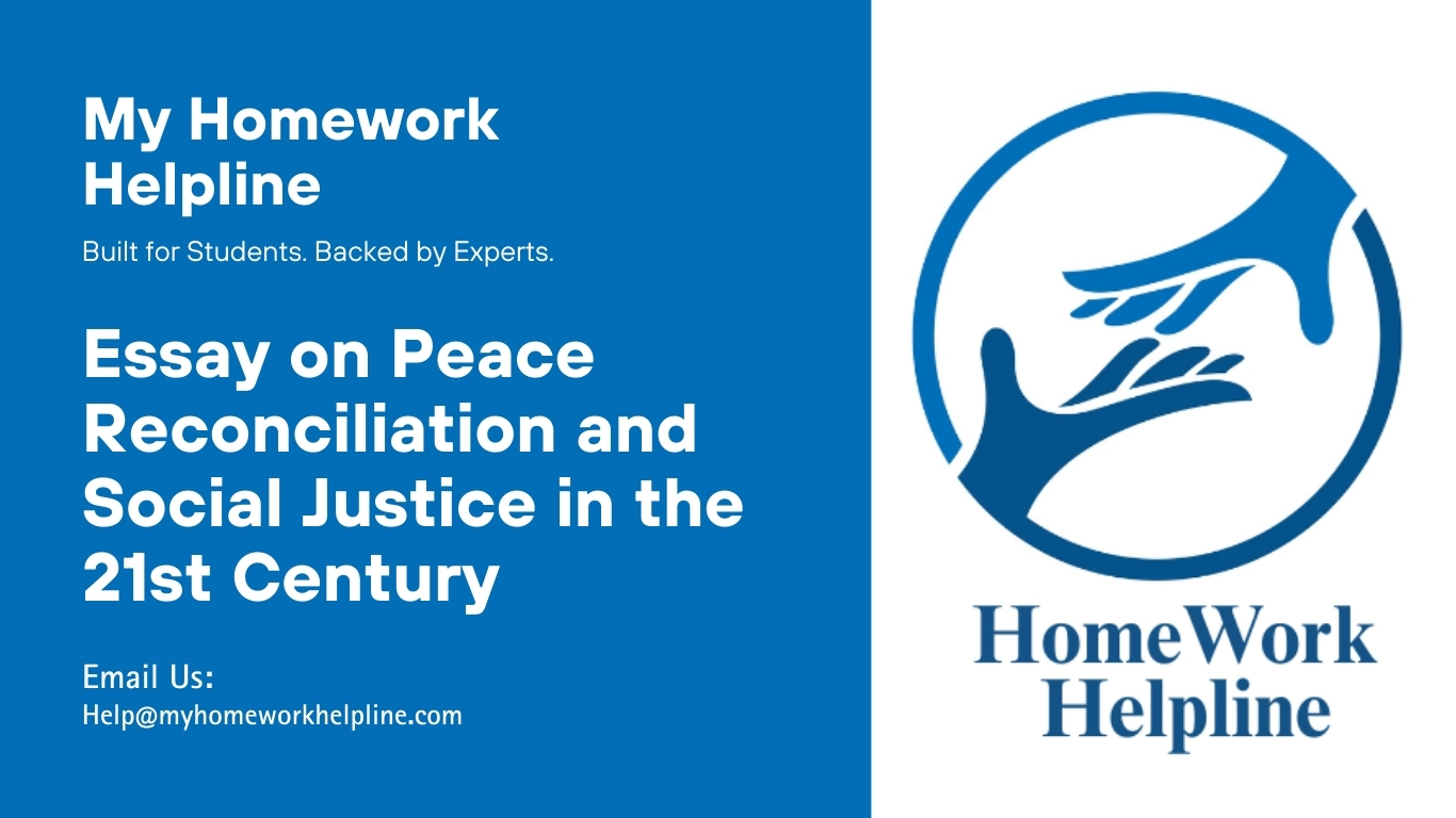 This academic essay on peace reconciliation and social justice explores how religious values, leadership roles, and reconciliation programs shape modern efforts toward conflict resolution. The paper examines peace education, trauma healing, interfaith dialogue, and socio-political transformation. It highlights reconciliation in the 21st century and its role in global harmony.