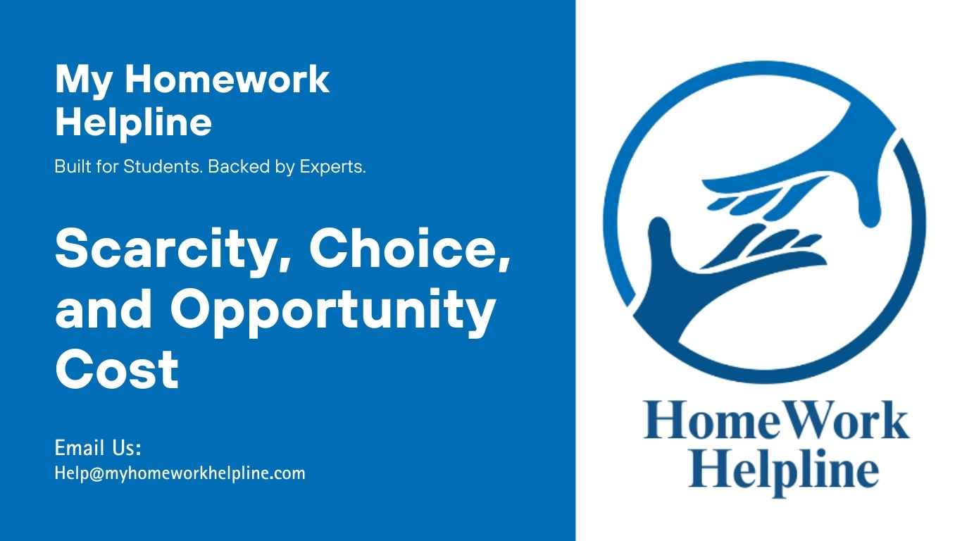 Academic essay discussing scarcity, choice, and opportunity cost as central themes in economics. This paper analyzes how scarcity creates trade-offs and drives opportunity costs, shaping decision-making for individuals, businesses, and nations. Using real-world examples such as rising fuel and grocery prices, the essay illustrates how limited resources impact purchasing power. Useful as an assignment, research paper, or academic review.