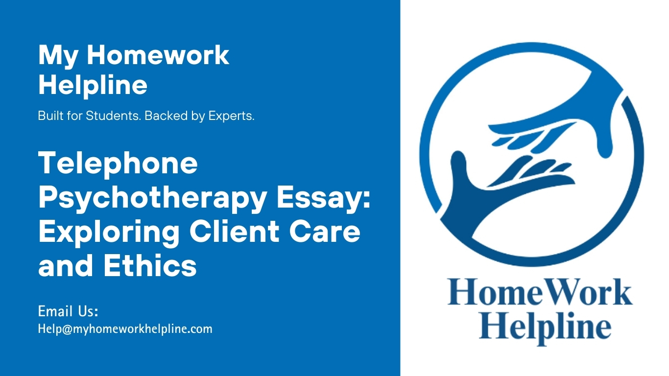 Essay discussing telephone psychotherapy, focusing on its convenience, flexibility, and accessibility for mental health care compared to face-to-face sessions. The assignment highlights benefits such as reduced stigma, lower attrition, and client satisfaction while also examining ethical concerns including confidentiality, privacy, and therapeutic alliance. This telephone psychotherapy essay provides an academic perspective on the strengths and challenges of phone-delivered treatment.