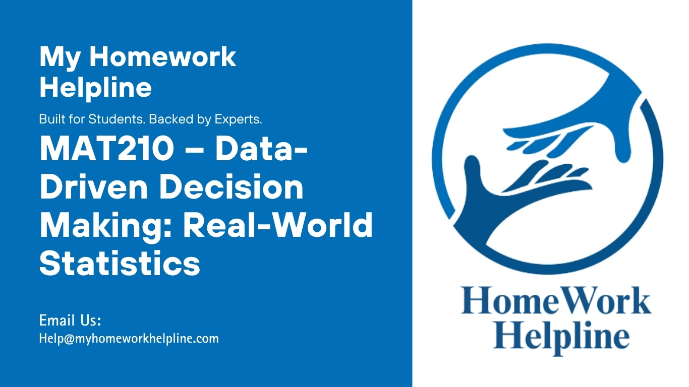 Academic paper on MAT210 – Data-Driven Decision Making covering descriptive and inferential statistics with real-world examples. The assignment explains how descriptive statistics summarize sample data and inferential methods generalize findings to populations. Includes examples on sleep patterns, diet, wellness, study habits, and physical activity. Useful for students needing help with assignments, homework assistance, research papers, or reviews of articles in statistics and data analysis.